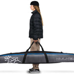 Kulkea Kantaja Ski Bag - A black ski bag with a white logo of a reindeer carrying skis on its back, featuring two zippered compartments and a handle.