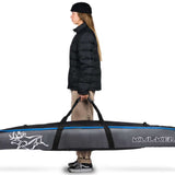 Kulkea Kantaja Ski Bag - A black ski bag with a white logo of a reindeer carrying skis on its back, featuring two zippered compartments and a handle.
