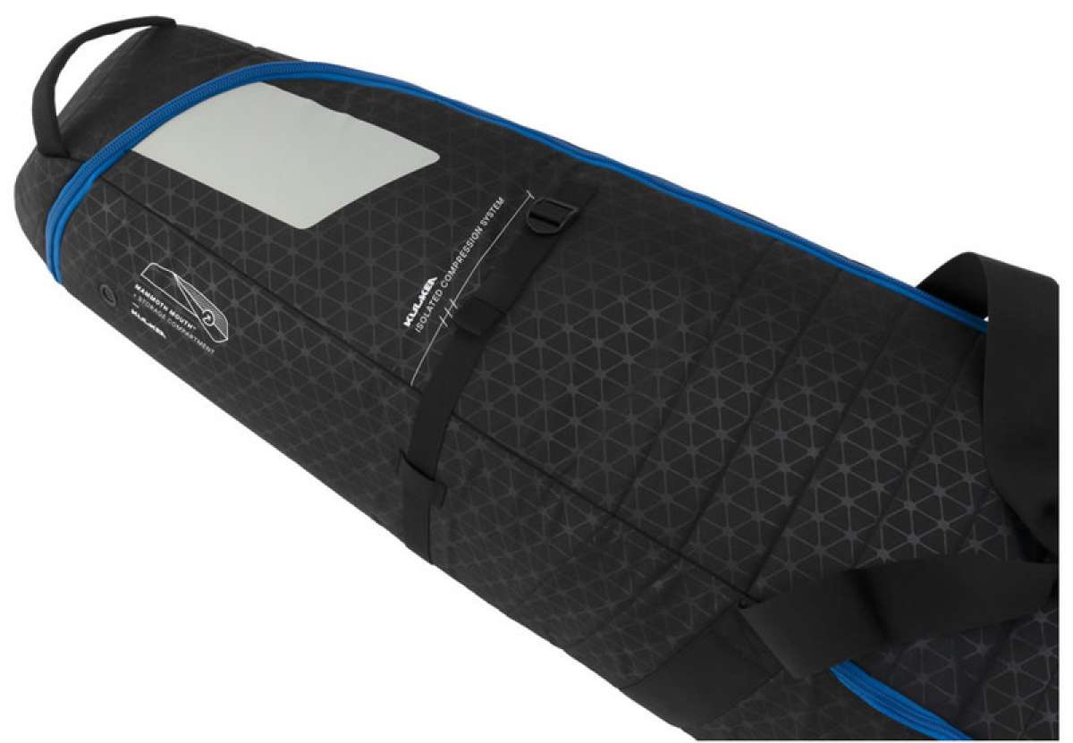 Kulkea Kantaja Ski Bag 2024 - Black ski bag with blue trim and white logo on front.