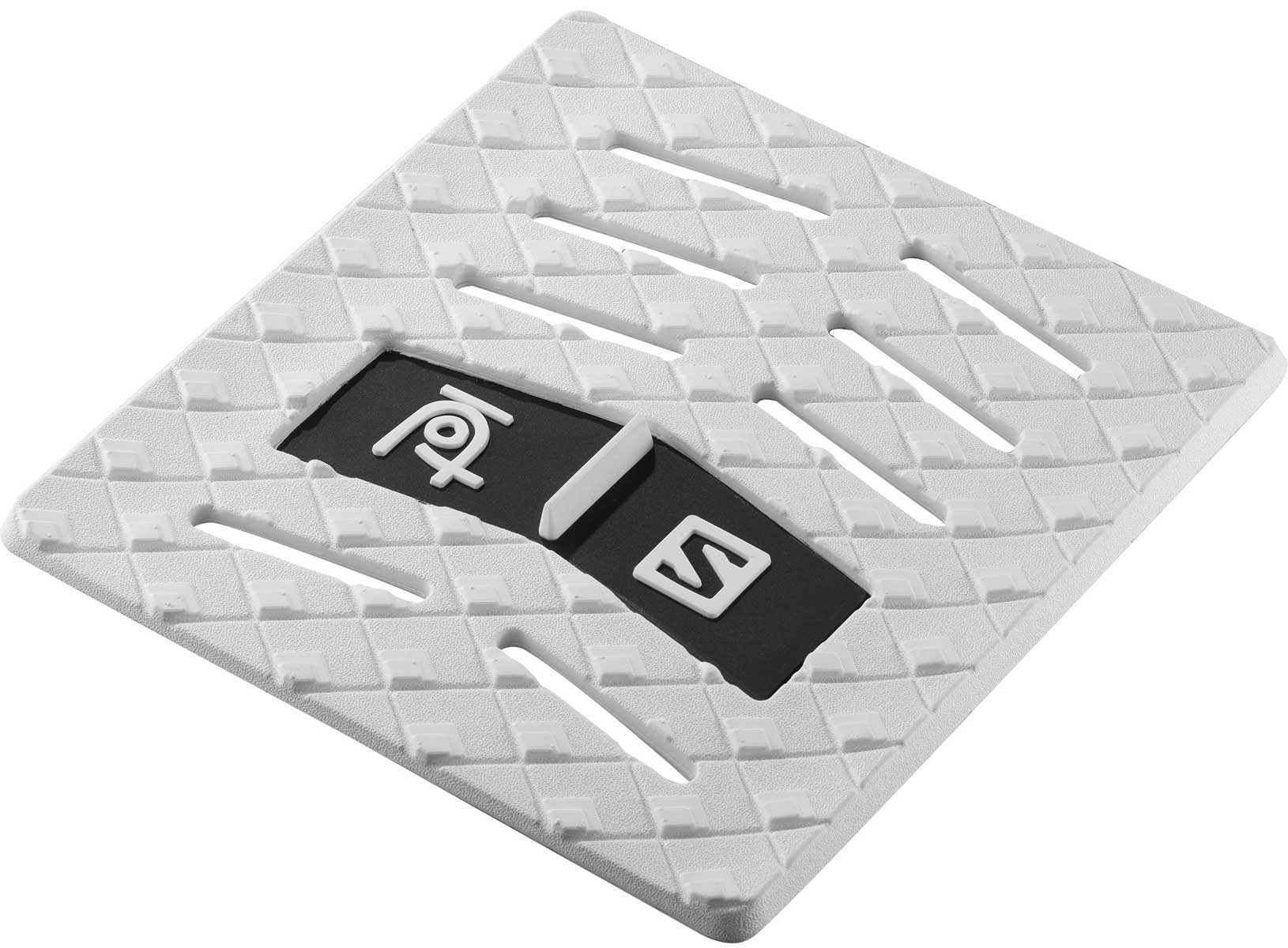 Salomon Traction Pow Stomp Pad - A black rectangular pad with a white logo and a textured surface, featuring a diamond pattern on its top side.