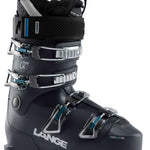 Lange Women's LX 75 HV Ski Boots 2024 - Black ski boots with silver buckles and straps.