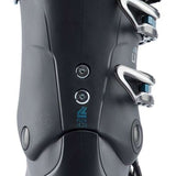Lange Women's LX 75 HV Ski Boots 2024 - Black ski boots with silver buckles and white stitching.