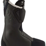 Lange Women's Shadow 85 LV Ski Boots 2024 - Black ski boots with a textured pattern on the side and a white fur trim around the top edge.