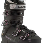 Lange Women's Shadow 85 LV Ski Boots 2024 - Black ski boots with a textured pattern on the tongue and heel, featuring silver buckles.