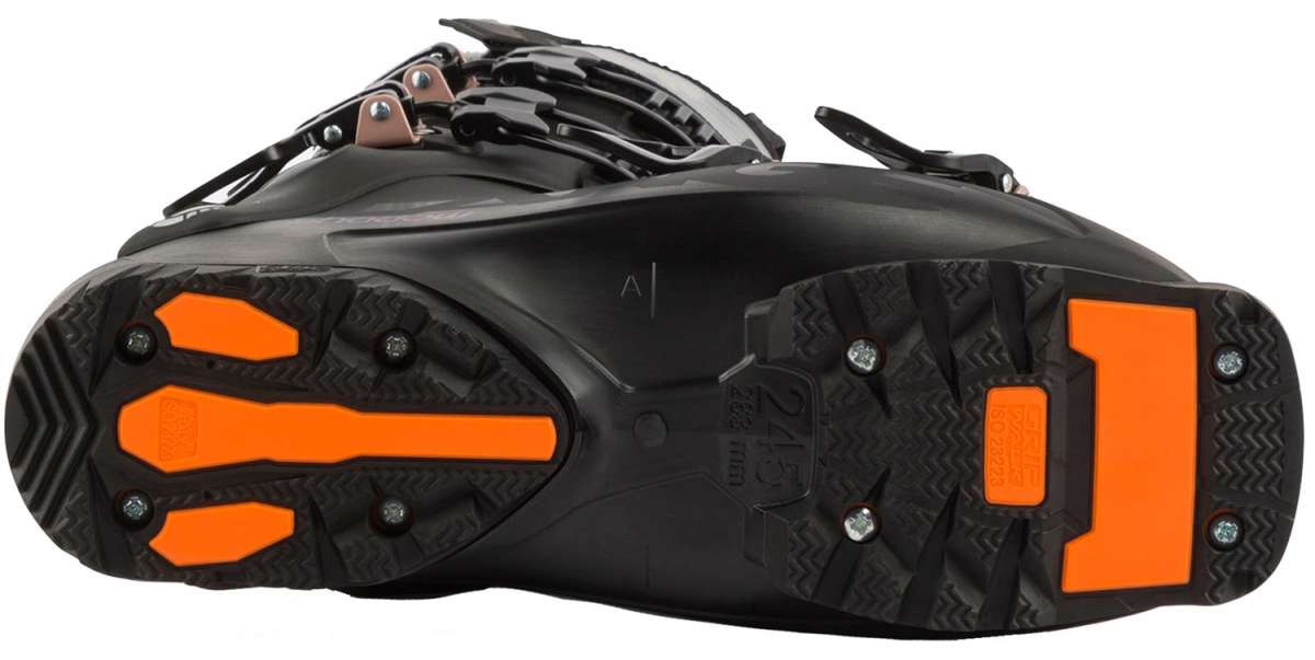 Lange Women's Shadow 85 LV Ski Boots 2024 - Black ski boots with silver buckles and straps.