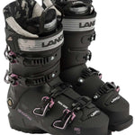 Lange Women's Shadow 85 LV Ski Boots 2024 - Black ski boots with white accents and a textured pattern on the tongue.