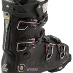 Lange Women's Shadow 85 MV Ski Boots 2024 - Black ski boots with white accents and a textured pattern on the tongue.