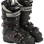 Lange Women's Shadow 85 MV Ski Boots 2024 - Black ski boots with white accents and a textured pattern on the tongue.