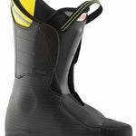 Lange Rx 110 LV Ski Boot 2023 - A black ski boot with a yellow and blue stripe on top of the tongue.