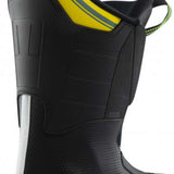 Lange RX 110 MV Ski Boot 2023 - A black ski boot with a yellow and gray stripe on top.