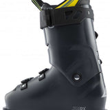 Lange RX 110 MV Ski Boot 2023 - A black ski boot with yellow accents on the tongue and a white logo.