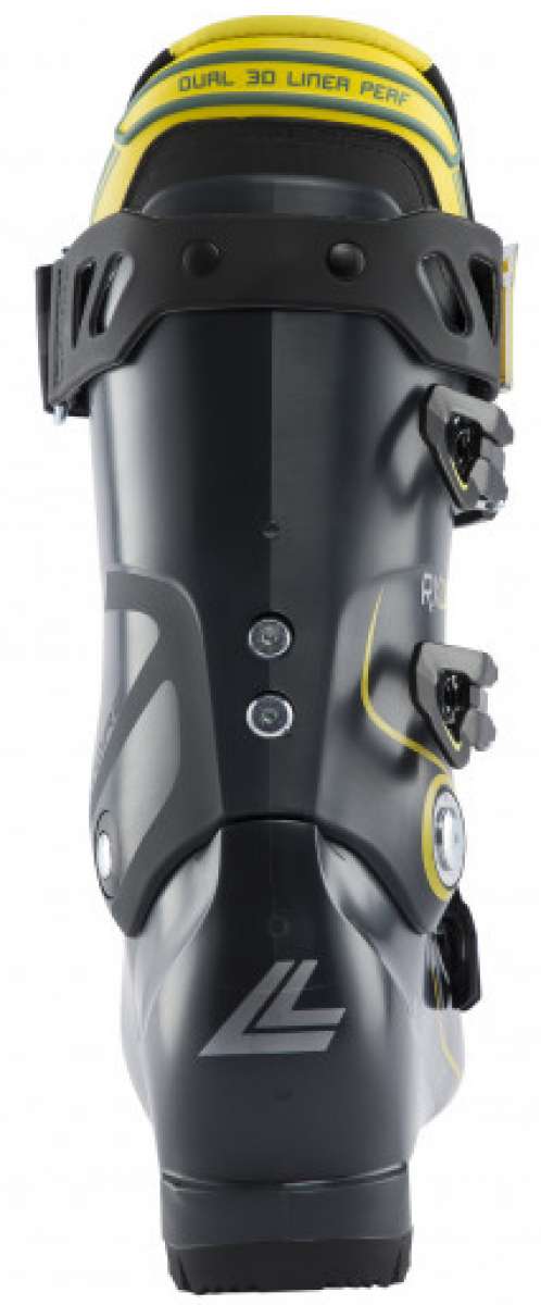 Lange RX 110 MV Ski Boot 2023 - Black ski boot with yellow accents and a white logo on the side.