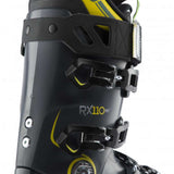 Lange RX 110 MV Ski Boot 2023 - Black ski boot with yellow accents and a silver buckle on the side.