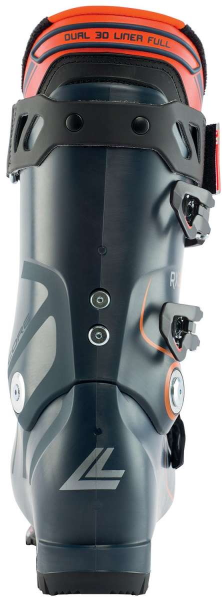 Lange RX 130 Ski Boot 2023 - Black ski boot with orange accents and a silver logo on the side.