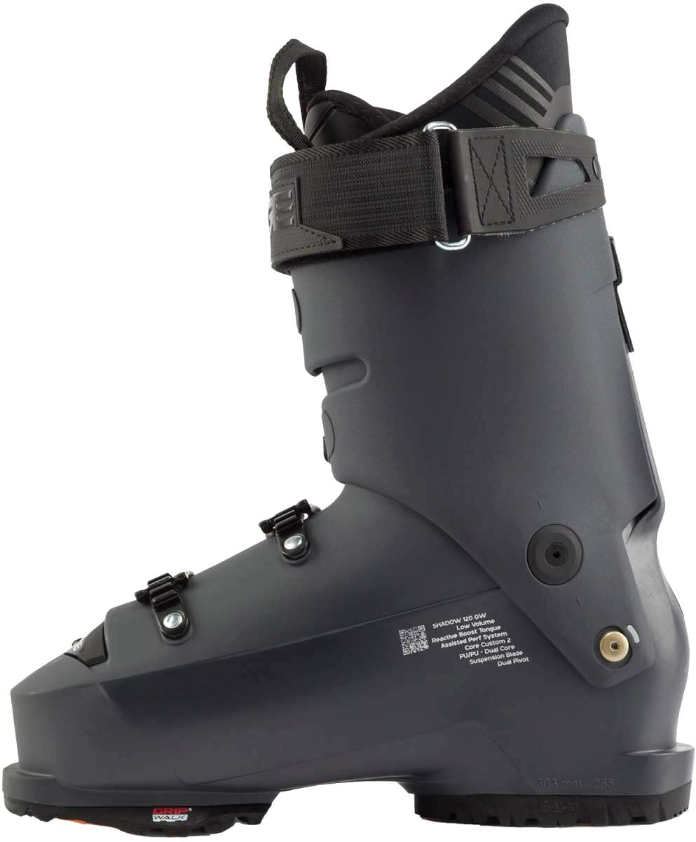 Lange Shadow 120 LV Ski Boots 2024 - Black ski boots with silver buckles and straps.