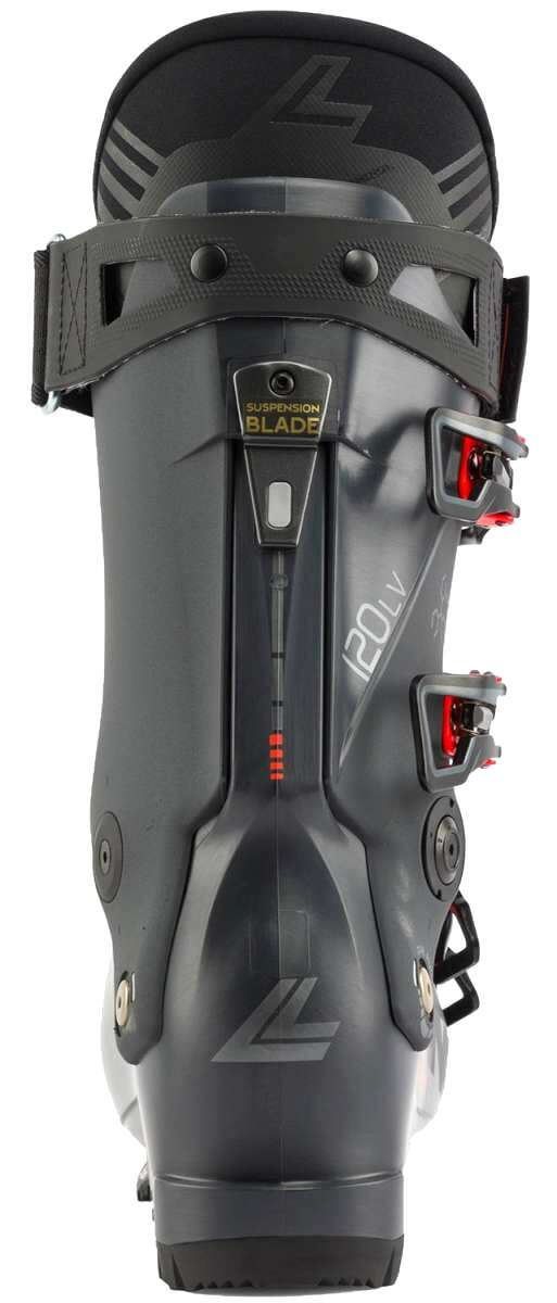 Lange Shadow 120 LV Ski Boots 2024 - Black ski boots with silver hardware and a white logo on the side.