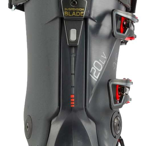Lange Shadow 120 LV Ski Boots 2024 - Black ski boots with silver hardware and a white logo on the side.