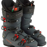 Lange Shadow 120 LV Ski Boots 2024 - Black ski boots with red buckles and straps, featuring a textured pattern on the tongue.