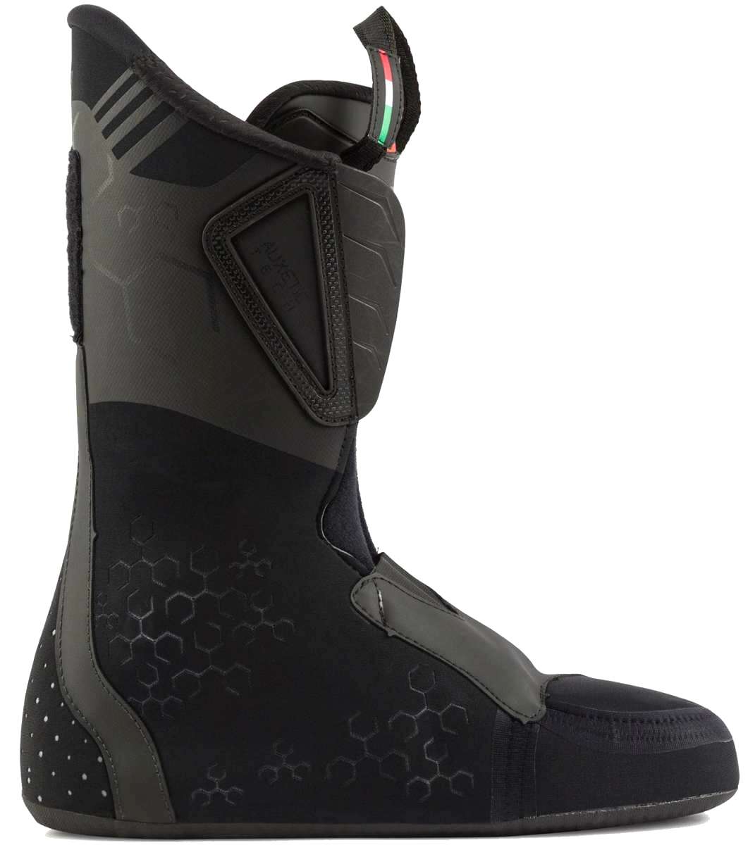 Lange Shadow 120 LV Ski Boots 2024 - Black ski boots with a textured pattern on the side and silver buckles.