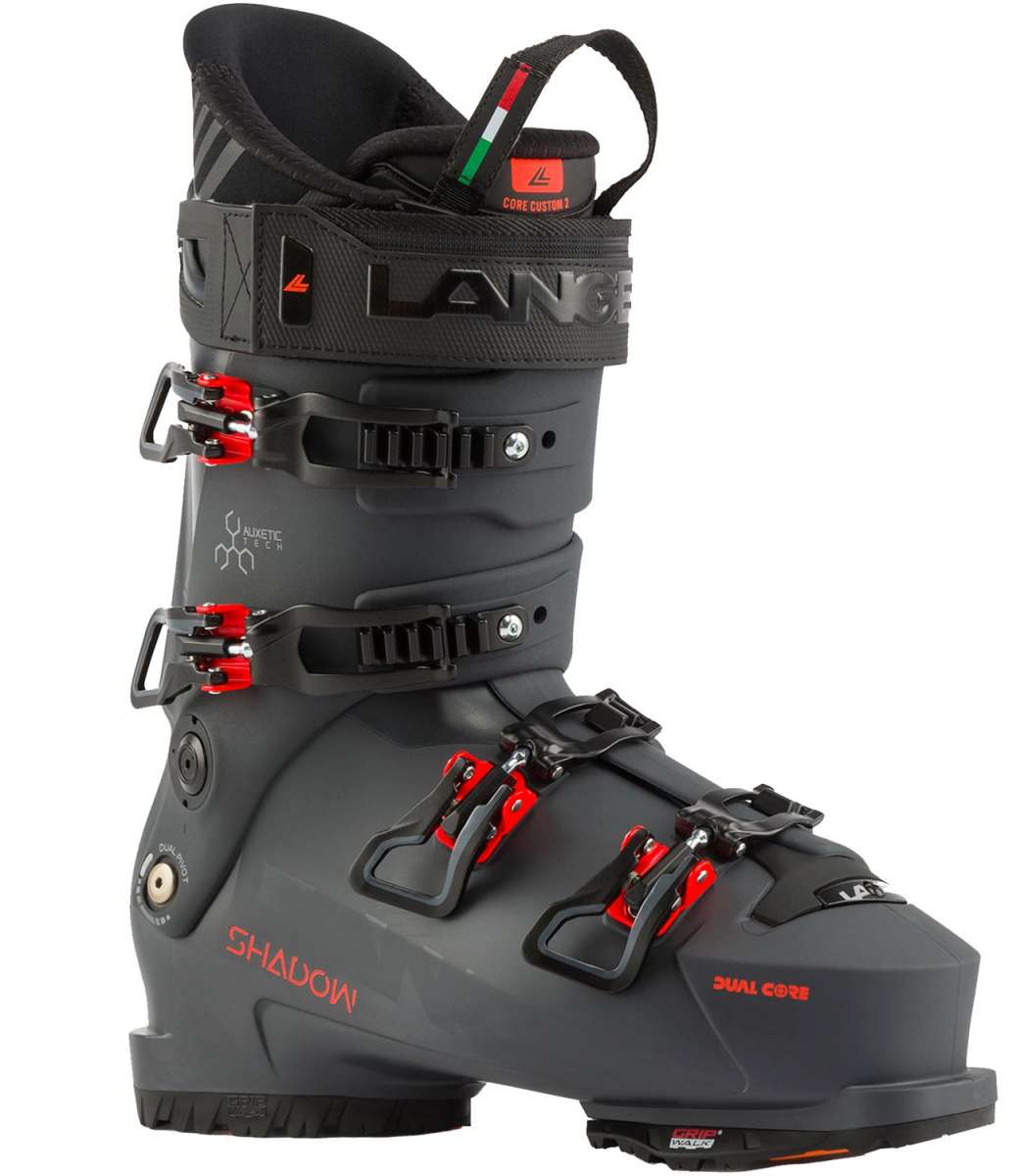 Lange Shadow 120 MV Ski Boots 2024 - Black ski boots with red accents and buckles.