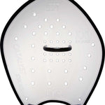 TYR Catalyst Stroke Training Paddles - White paddles with black trim, featuring a textured surface and a small circular hole at the top center.