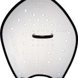 TYR Catalyst Stroke Training Paddles - White paddles with black trim, featuring a textured surface and a small circular hole at the top center.