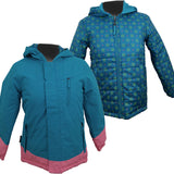 Turbine Girls' Legacy Insulated Jacket 2017 - A blue jacket with a snowflake pattern and pink accents on the cuffs.
