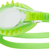 TYR Swimple Spikes Youth Swim Goggles - A pair of lime green swim goggles with spikes on the nose bridge and ear pieces.