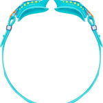 TYR Swimple Spikes Youth Swim Goggles - A pair of blue swim goggles with yellow spikes on the strap and orange accents.