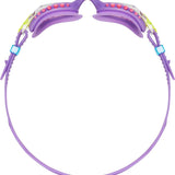 TYR Swimple Spikes Youth Swim Goggles - A pair of purple swim goggles with pink spikes on the strap and clear lenses.
