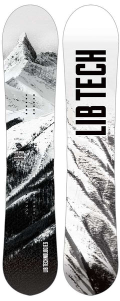 Lib Tech - Cold Brew Snowboard 2024 with a black and white mountain landscape design on top of a snowy slope.