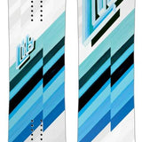 Lib Tech Women's Ryme Snowboard 2024 - White snowboard with blue and black stripes on top.