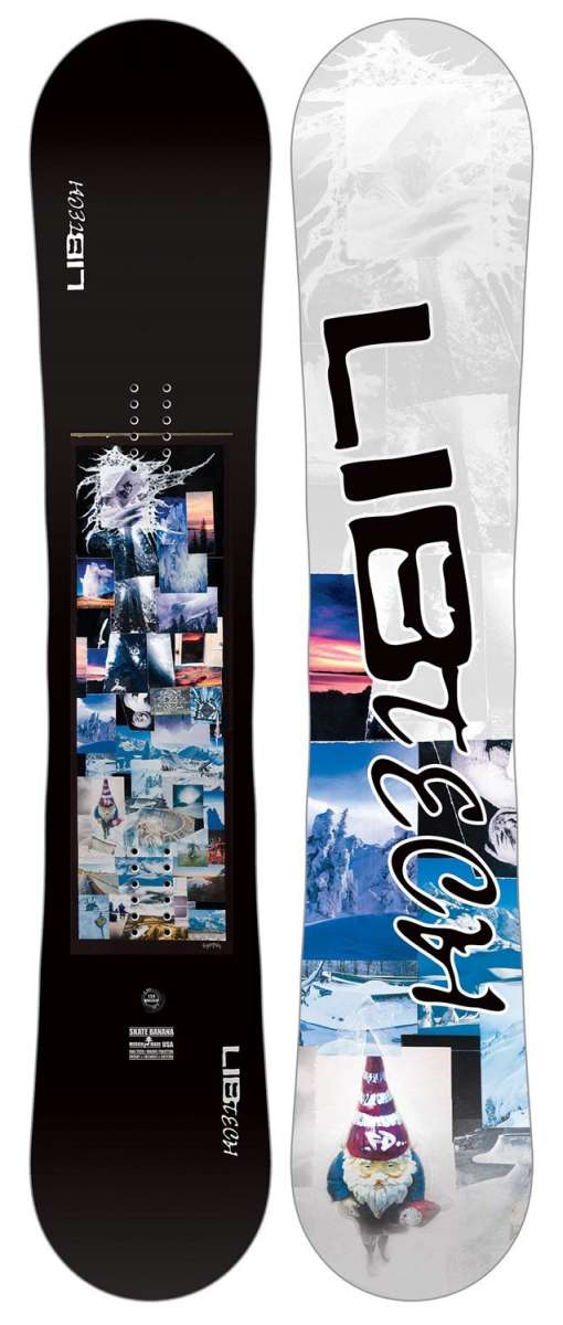 Lib Tech Skate Banana Snowboard 2024 B-Grade - A snowboard with a blue and white color scheme, featuring a banana-shaped design on its top surface.