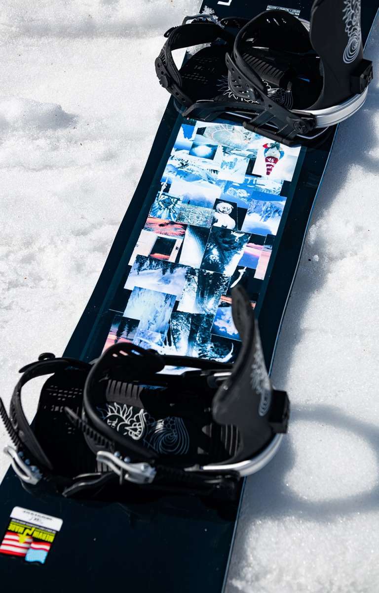 Lib Tech Skate Banana Snowboard 2024 B-Grade - A black snowboard with a white and blue graphic design featuring a banana shape.