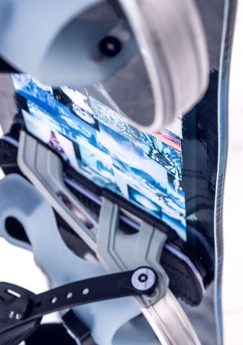 Lib Tech Skate Banana Snowboard 2024 B-Grade - A blue and white snowboard with a banana-shaped graphic on top of it.