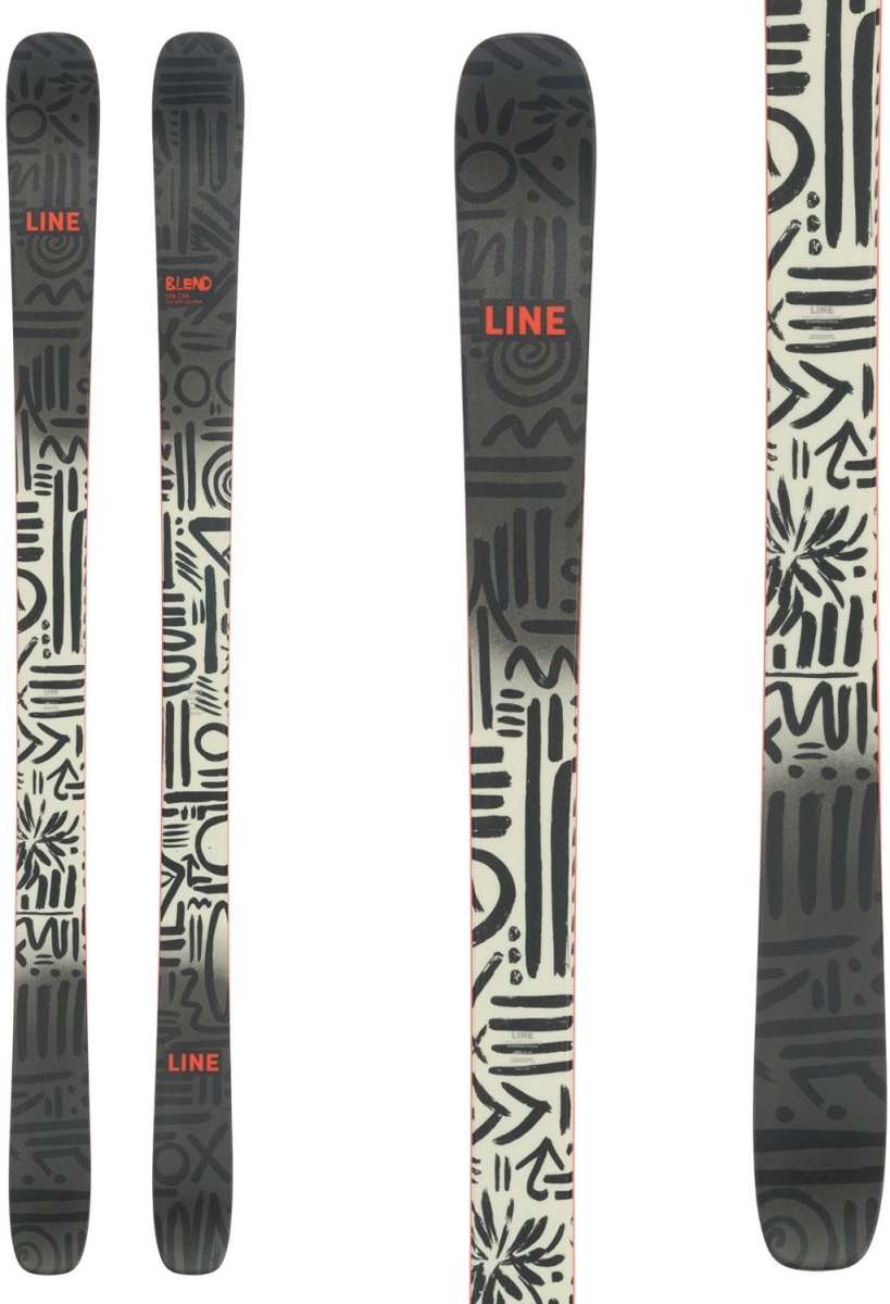 Line Blend Skis 2024 - Black skis with a white pattern of various shapes and lines.