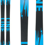 Line Chronic 101 Skis 2024 - Black skis with a blue graphic of a lightning bolt and the word "LINE" in blue letters.