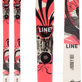 Line Women's Honey Bee Flat Ski 2022-2023 - A pink and black graphic ski with a woman riding a bike on it.