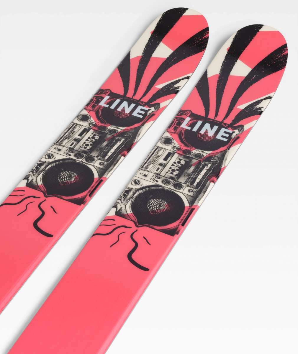 Line Women's Honey Bee Flat Ski 2022-2023 - A pink ski with a black and white graphic of a bee on it.