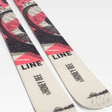 Line Women's Honey Bee Flat Ski 2022-2023 - A pink and black ski with a geometric pattern, featuring a woman in a red dress on the top portion.