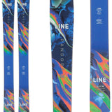 Line Women's Pandora 104 Skis 2024 - Blue skis with a floral pattern and white lettering.