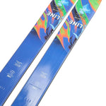 Line Women's Pandora 104 Skis 2024 - Blue skis with a green and orange abstract design on top.