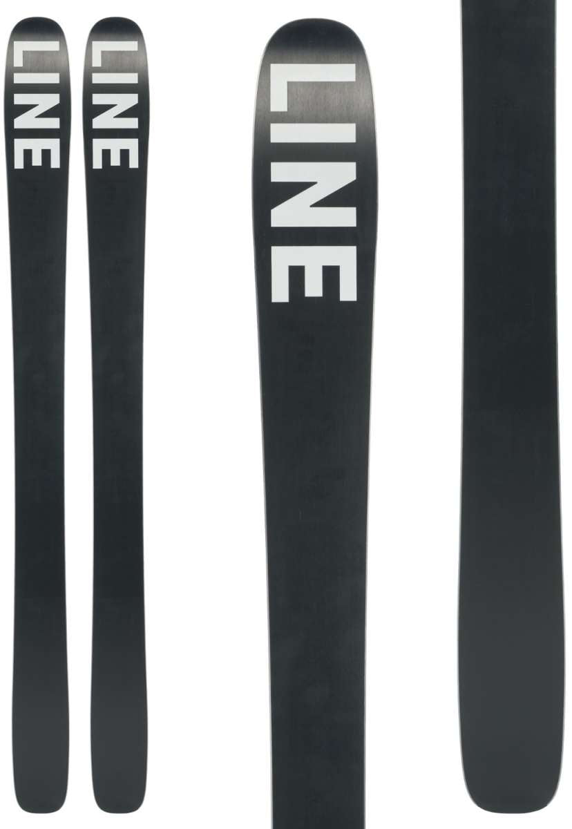 Line Women's Pandora 104 Skis 2024 - Black skis with white lettering on top.