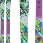 Line Women's Pandora 94 Skis 2024 - White skis with green and blue abstract design on top, purple base.