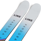 Line Skis Ladies Pandora 84 Flat Ski 2022-2023 - A blue and white ombre ski with a rainbow stripe at the tip.
