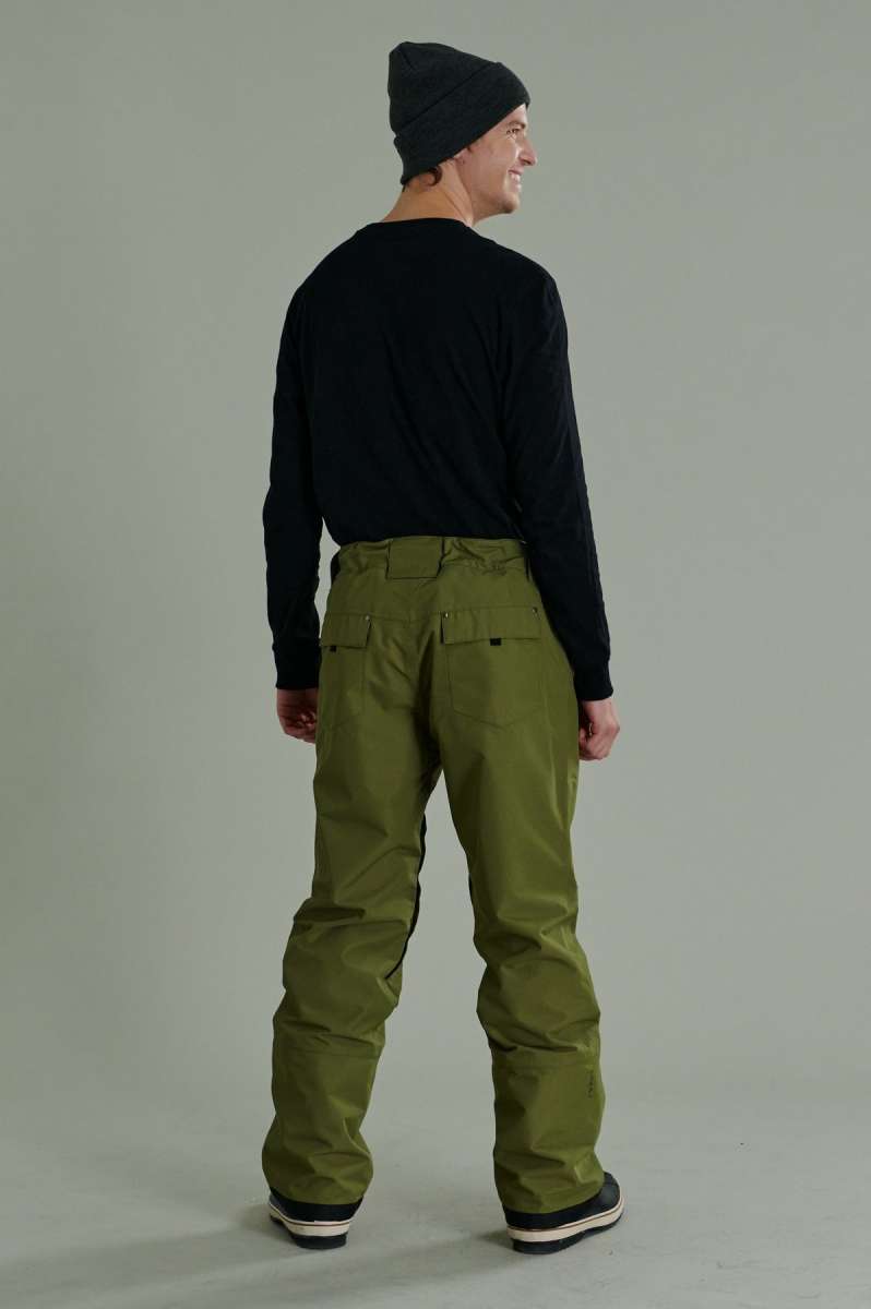 Liquid Express Insulated Pants - Olive green insulated pants with zippered pockets and adjustable waistband.
