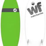 Liquid Force Wake Foamie Fish Wakesurf Board 2023 - A bright green wakesurf board with a textured surface and a gray stripe around its center.