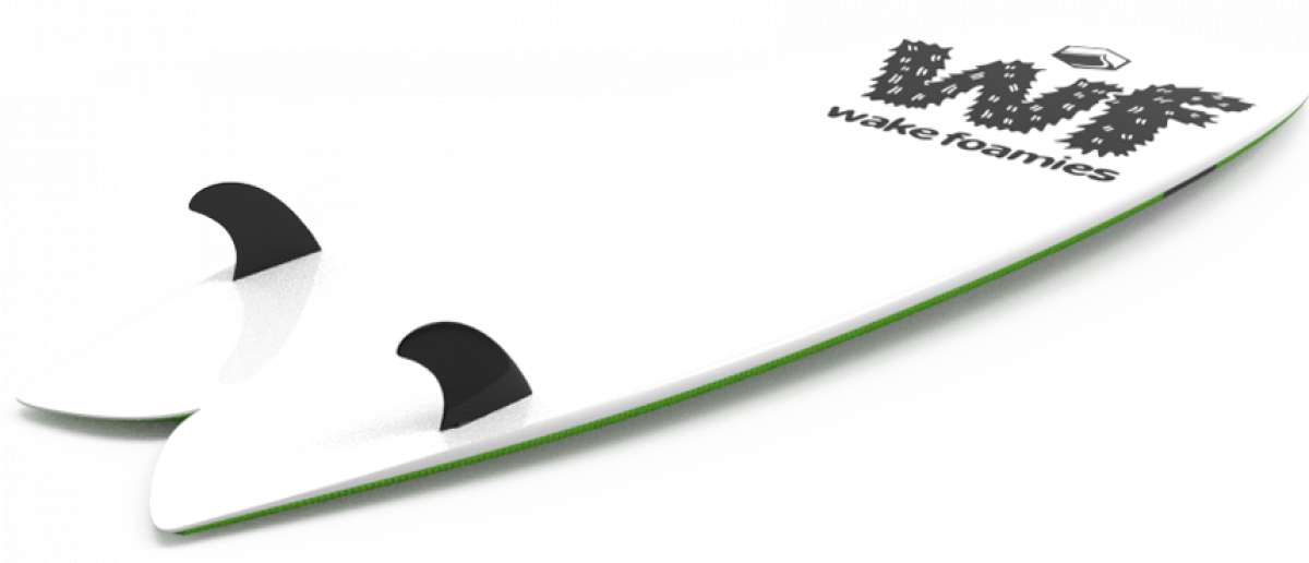 Liquid Force Wake Foamie Fish Wakesurf Board 2023 - White foam board with green trim and a black logo on top.