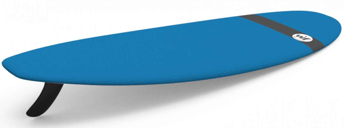 Liquid Force Wake Foamie Micro Mal - A blue foam surfboard with a black fin on its underside.