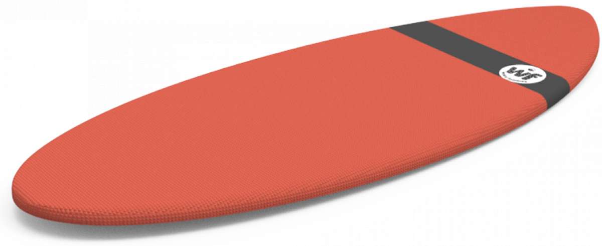 Liquid Force Wake Foamie Skimmer Wakesurf Board 2023 - A bright orange foam board with a textured surface and a black strap on top.